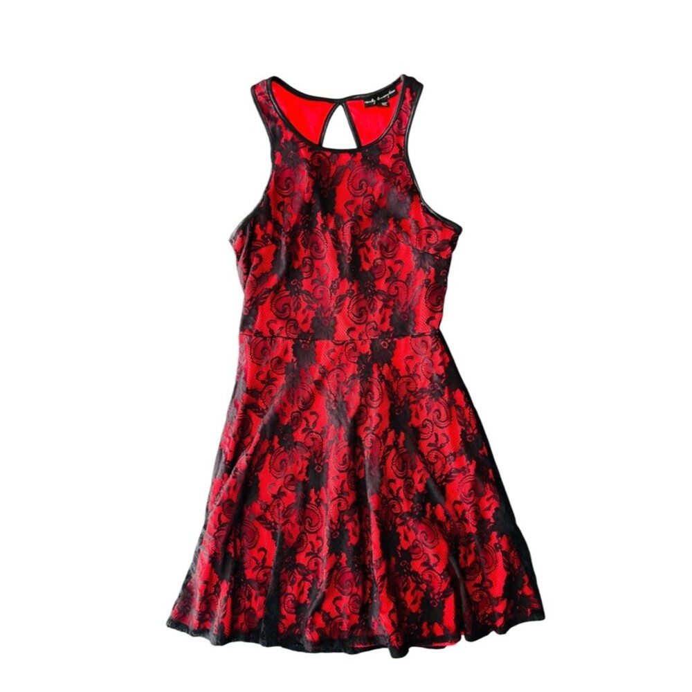 City Triangles Red Black Lace Mini Dress Small Y2K Goth Whimsigoth Skater